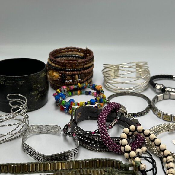 Bracelet Lot Mixed Styles Colors Materials Boho Beaded Chain Layered Statement - Picture 7 of 12